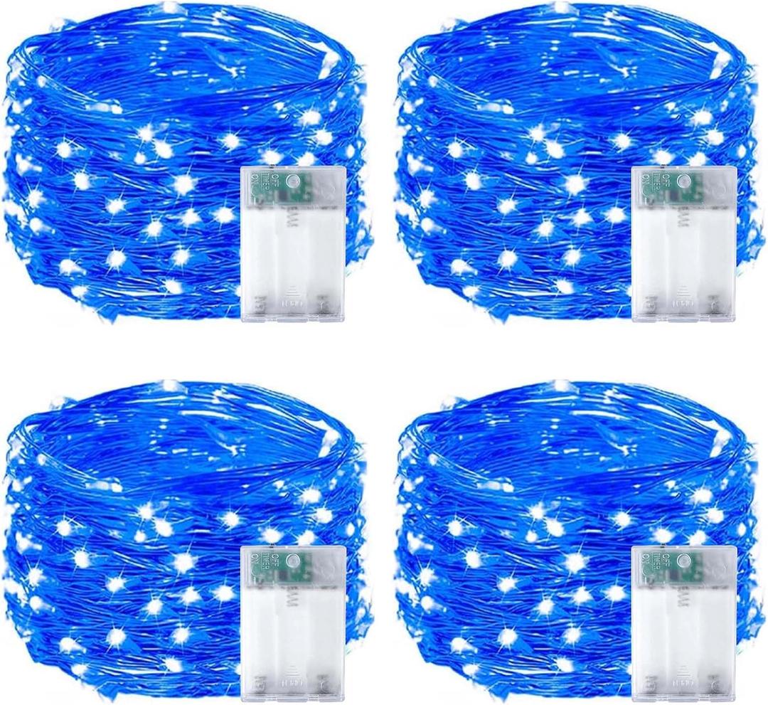 4-Pack 50 LED Christmas Fairy Lights Battery Operated with Timer, 16FT Waterproof Starry String Lights Outdoor Indoor Cuttable Fairy Lights for Bedroom Home Wedding Party Christmas Decoration (Blue)