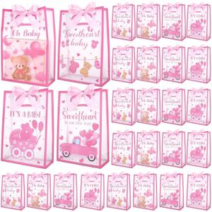 WZSTNBLA 24Pcs Valentines Gifts Bags Baby Shower Gifts Bags with Ribbons PVC Goodies Treat Tote for Birthday A Little Sweetheart is On The Way Party Supply Baby Shower Gender Reveal
