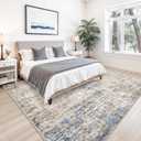 10x10 ft Square Living Room Rug Washable Modern Abstract Area Rug for Bedroom, Dining Room, Playroom Neutral Non-Slip Low-Pile Thin Indoor CarpetBlue Brown