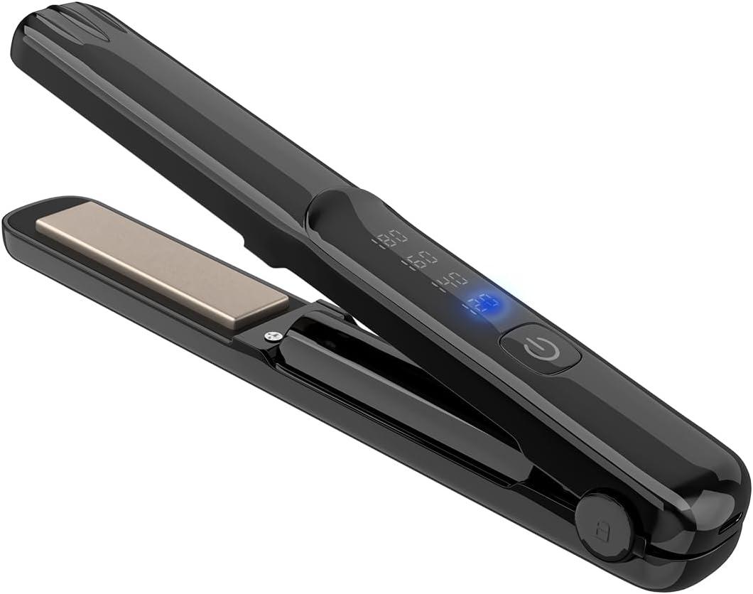 Cordless Hair Straightener, Portable Flat Iron 4 Temperature Options and 20S Fast Heating, Long-Life Battery Ceramic Hair Straightener, Travel Size USB Rechargeable (Black)