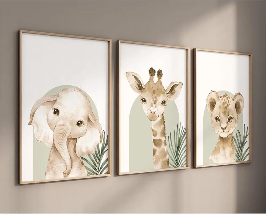 Tanmart Animal Wall Art Pictures Baby Nursery Canvas Wall Art Decor Safari Animal Prints Jungle Kids Wall Art Woodland Nursery Wall Decor Giraffe Jungle Poster for Room 16x24 Inch Unframed Set of 3