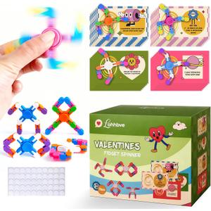 28 Packs Party Favors Valentines Day Gifts for Kids Classroom Transformable Fidget Spinners Chains with 28 Cards, Stress Relief Sensory Toys, Fingertip Gyros with Greeting Cards