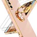 LeYi for Galaxy A36-5G Phone Case: 2 Pack Tempered Glass Screen Protector and 360 Rotatable Ring Holder Magnetic Kickstand, Plating Rose Gold Edge for Samsung A 36 5G Case, Pink