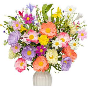 VioletEverGarden 12 Pack Spring Decorations for Home 4 Colors Artificial Spring Flowers 17 Inch Spring Floral Stems with Daisy and Forsythia for Spring Summer Wedding Holiday Decor