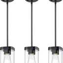 Modern Pendant Light Fixtures 3-Pack, Matte Black Pendant Lights Kitchen Island with Square Transparent Glass, Glass Pendant Light for Dining Room, Bedroom, Living Room, Hallway