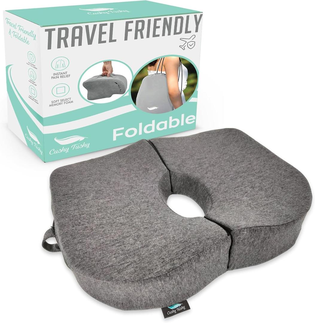 Cushy Tushy Tailbone Pain Relief Cushion - Premium Foldable Travel Tailbone Seat Cushion - for Relief of Lower Back, Sciatic, Butt and Tailbone Pain - Perfect for Home, Office & Driving