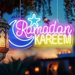 Glooglitter Large Ramadan Kareem Neon Sign 17.7 x 7.5 Inch Eid Mubarak Decor for Home Islamic Holiday Decoration Ramadan Mubarak Decoration Neon Light Sign Ramadan Celebration Gift Muslim Party Supply