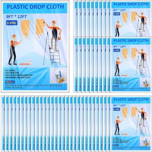 50 Pieces Plastic Drop Cloths for Painting 9 x 12 ft Paint Drop Cloth Waterproof and Dust Proof Clear Plastic Sheeting for Furniture Cover Multi Purpose Floor Wall Protection Film