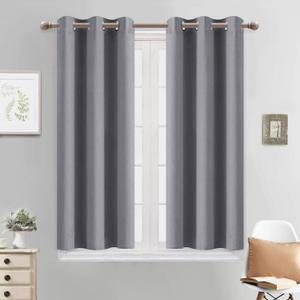 Yakamok Gray Room Darkening Thermal Insulated Blackout Curtains for Bedroom Width 38 Inch by Length 45 Inch, Two Curtain Panels (Grey)