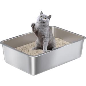 Stainless Steel Litter Box Large, Metal Cat Litter Box 6" High Sided, Metal Litterbox, Easy Clean Non Stick No Smell,Cats Litterbox Toilet Pet Supplies for Indoor Kitty, Kitten, Rabbit, Puppy (L-19.7"13.6"6")