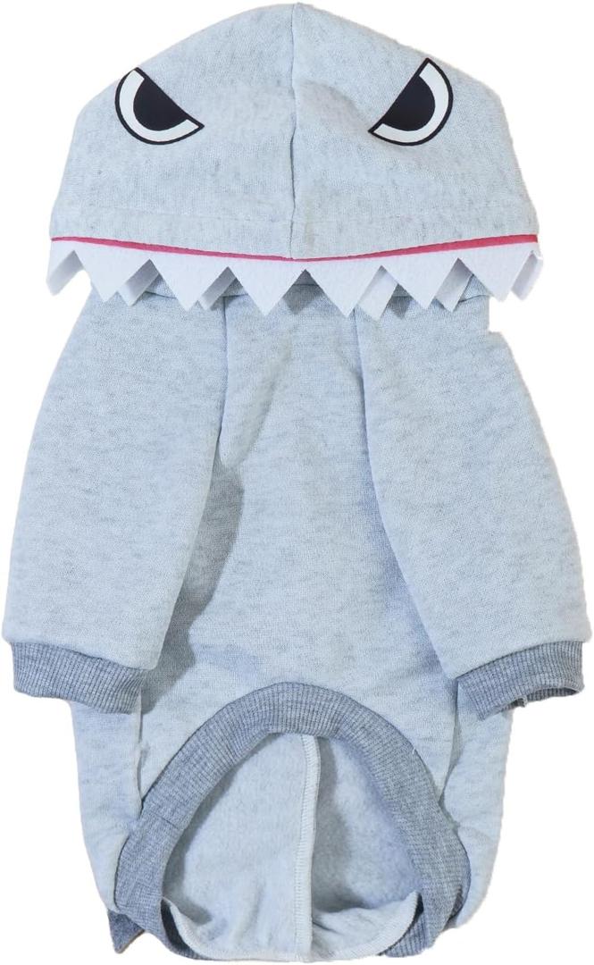 QWINEE Shark Dog Hoodie Dog Warm Jacket Coat Puppy Sweatshirt Christmas Halloween Dog Costume Cosplay Winter Dog Clothes Pet Apparel for Small Medium Dogs Cats Kitten Grey XXS