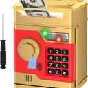 Piggy Bank, Automatic Electronic Piggy Bank for Kids Boys Girls with Password and Fingerprint Unlocking Simulation, Money Bank Kids Safe Toys for 3 4 5 6 7 8 9 10 Year Old Boy Girl (Gold)