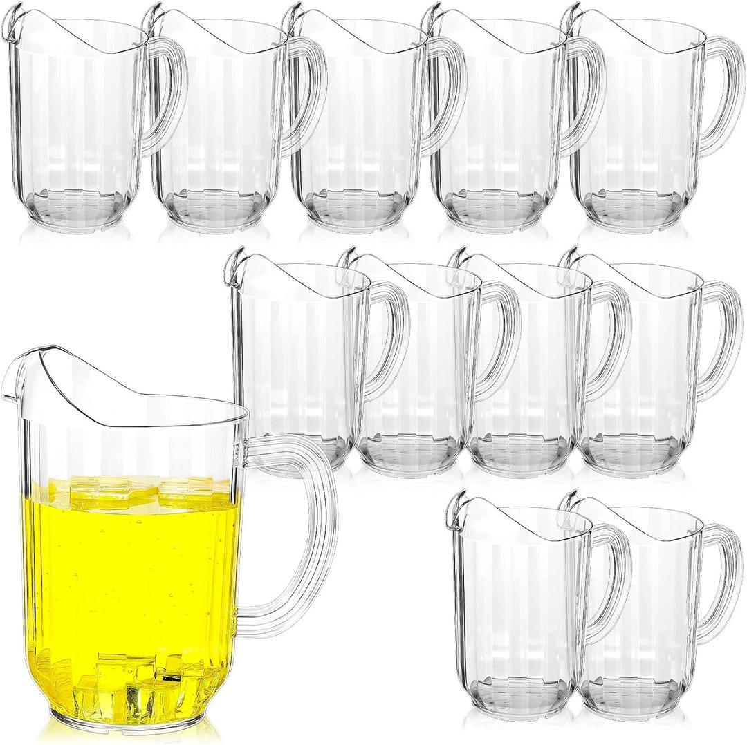 Tessco for you 12 Pcs Plastic Pitchers 60 Ounce Clear Restaurant Pitcher Jug Large Water Jug Carafe Serve Milk Tea Juice Drink for Parties Container Dispenser Beer Jar(Classic)