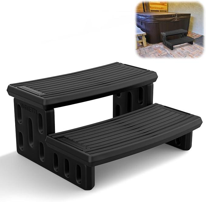 Hot Tub Steps, Non-Slip 2 Step Spa Stairs for Outdoor & Indoor, Black
29.5" Long Stool Pool Ladder,Heavy Duty Plastic Build, Tool-Free Assembly, Tread Surface for Spa, Pool, Patio, RV, Porch