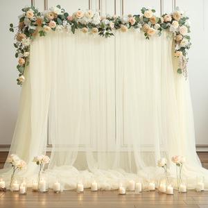 Ivory Tulle Backdrop Curtain for Wedding Parties 10ft x 10ft Sheer Backdrop Curtains for Bridal Shower Birthday Baby Shower Photo Shoot Background Decorations 2 Panels 5ft x 10ft