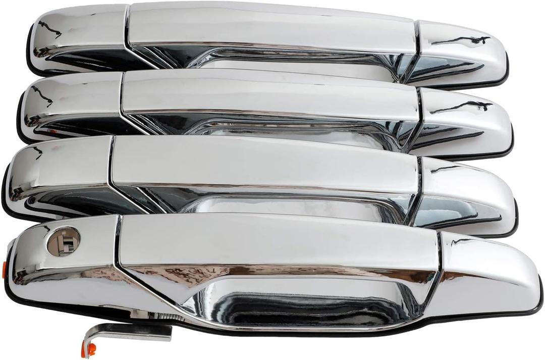 Exterior Chrome Door Handle 4 PCS Front Rear Driver & Passenger Compatible with 2007-2014 Cadillac Escalade Chevy Avalanche Silverado Suburban GMC Sierra Yukon OE # 22738722 22738721 20828258