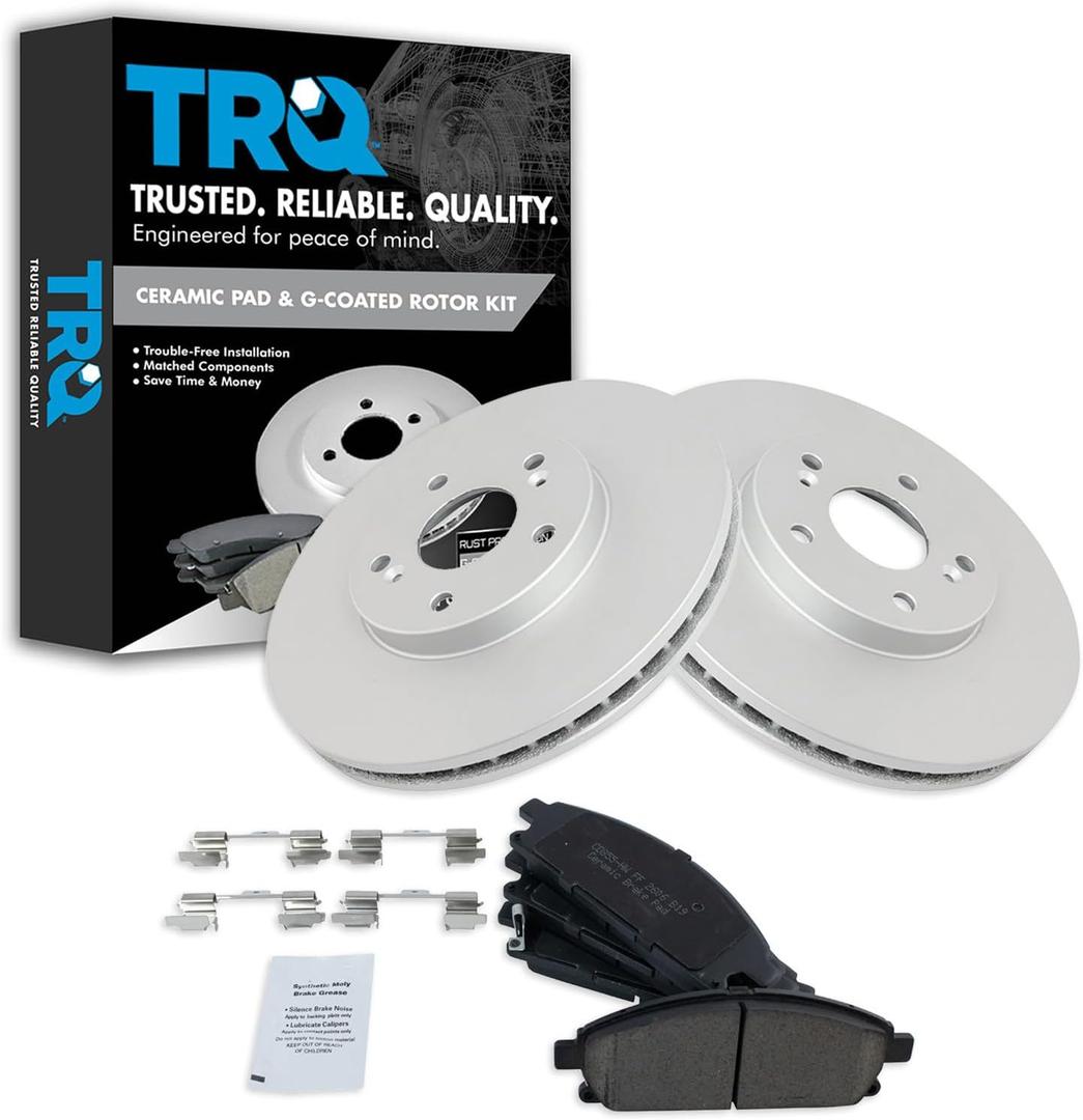 TRQ Front Brake Pad and Rotor Set Ceramic G Coated Vented Rotors Compatible with 2006-2006 Acura MDX