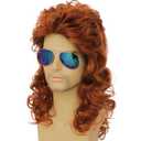 Mens Orange Mullet Wig Long Curly 80s Rocker Wigs Cosplay Halloween Costumes Party Hair Wig for Male Guys(Orange)