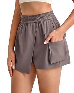 G4Free Hiking Pants for Women Elastic Waist Hiking Short Skirt Casual Summer Soft Comfortable Active Golf Sports Skorts with Pockets(Taupe,L)