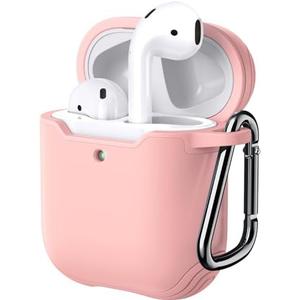 JETech Case Cover for AirPods (1st & 2nd Generation), PC and TPU, Protective Skin with Keychain (Pink)