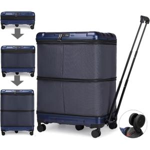 32Inch Expandable Travel Duffel Bag, Foldable Luggage with Telescoping Handle, Carry on Suitcase with 3 Size and Removeable Wheels, Large Rolling Duffle Bag for Men Women (Black)