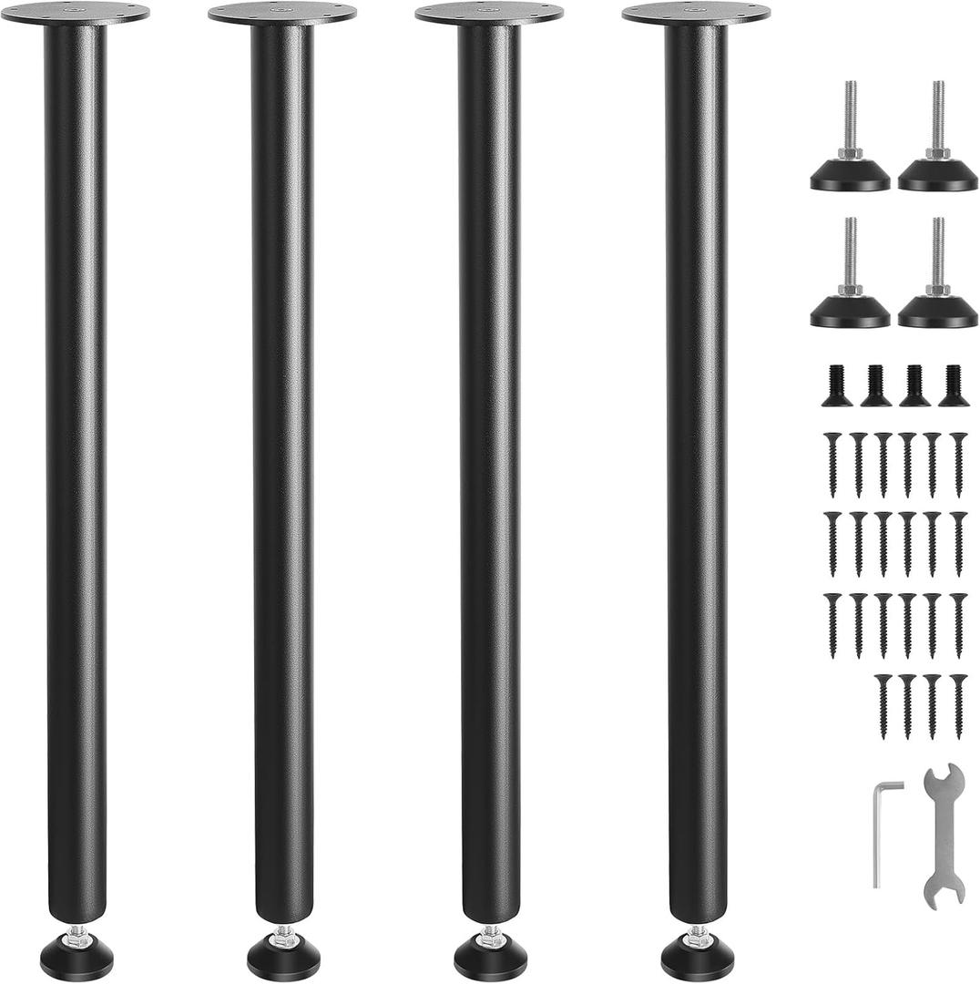 VEVOR 30 Inch Adjustable Desk Legs, Reinforced Steel Office Table Furniture Set of 4 for DIY, 1200 lbs Load Capacity Heavy Duty, Quick Installation With Adjustable Foot Cup Black