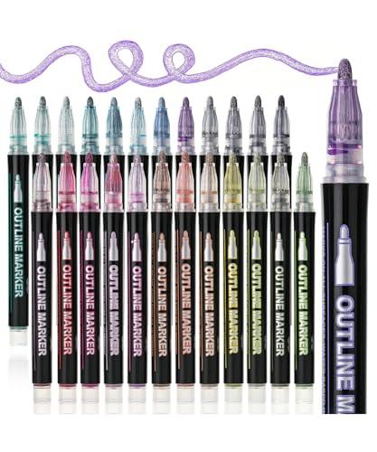 Mr. Pen- Double Line Outline Markers, 24 Pack, Metallic Colors, Squiggles Shimmer Outline Pens, Craft Markers for Drawing, Doodling, Card Making and DIY Projects, Metallic Shimmer for Vibrant Effects