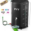 PYY Rain Barrel - 100 Gallon Water Storage Tank with Spigots, Portable Rain Catcher to Collect Rainwater from Gutter, Large Plastic Rain Catchment System with Collapsible Bucket, Black