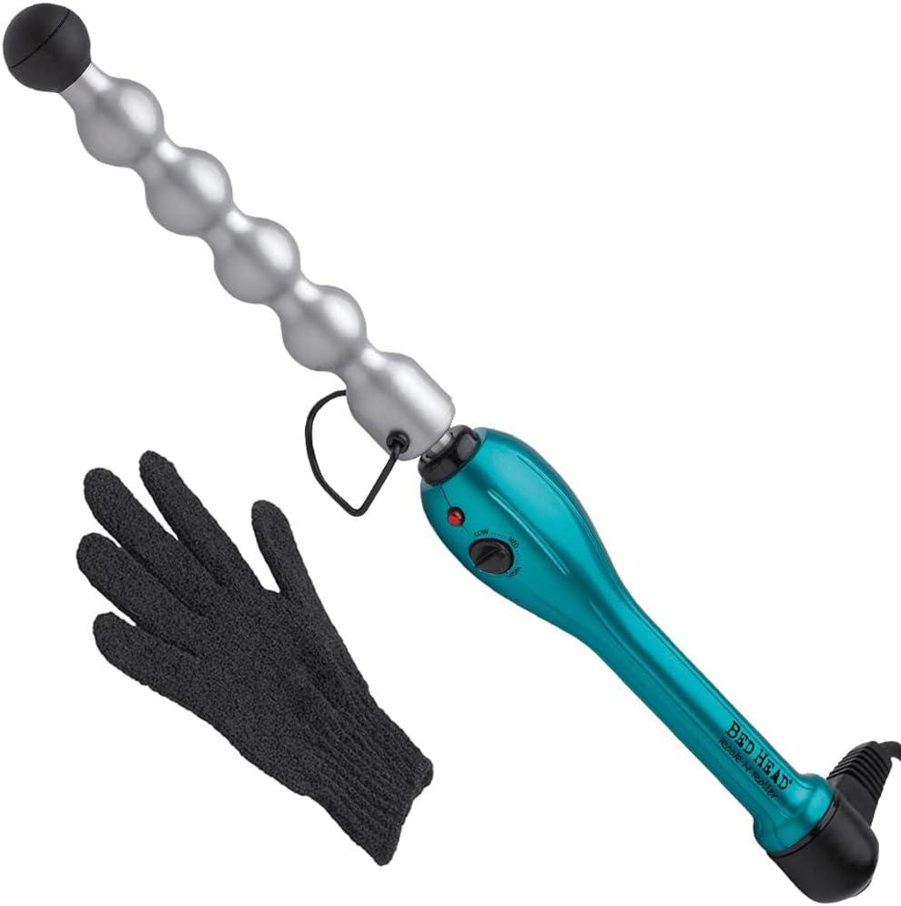 Bed Head Rock N Roller Clamp Free 2-in-1 Curling Wand | Round Barrel for Tousled Waves (Blue)