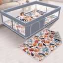 XVISHX 65 x 50 Inch Baby Playpen with Mat, Playpen for Babies and Toddlers, Baby Play Pen Playard for Indoor & Outdoor Active Center Game Fence, Skin-Friendly Fabric and Soft Breathable Mesh, Grey
