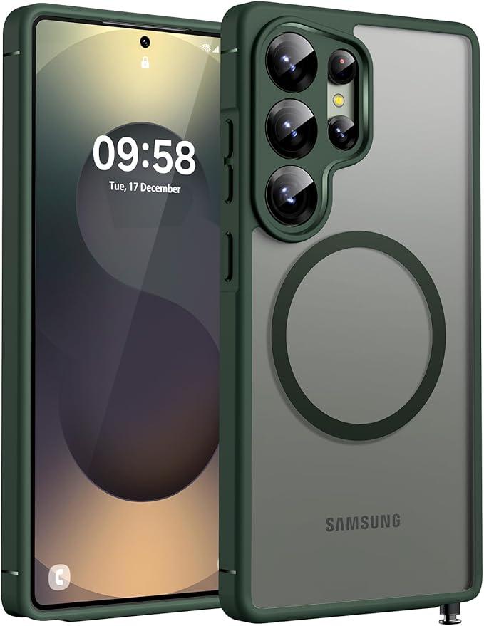 TOCOL Magnetic for Samsung Galaxy S25 Case, Upgraded Full Camera Protection, Compatible with Magsafe, Drop Protection Slime Clear Back Cover for Samsung Galaxy S25 6.2Inch (Alpine Green)