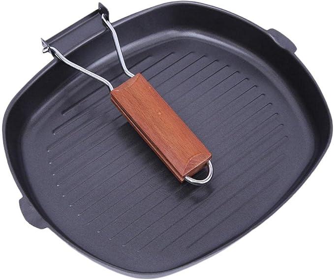 Grill Pan for Stove Tops, 3.4lbs Cast Iron Giddle with Folding Handle, 9.5in Square Grill Pan, Heavy Duty Griddle with Pour Spouts, Durable Skillet for Indoor Outdoor Grilling