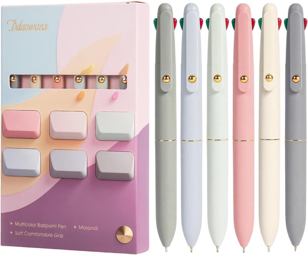 Ddaowanx Multicolor Pens, 4-in-1 Colored Ballpoint Pen 0.5mm Fine Point Smooth Writing,Nurse Accessories for Work,Gifts for Teen Girls,6-Count (6 Pcs Morandi)