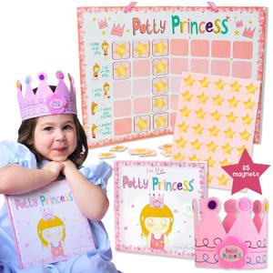 Tickle & Main Princess Potty Training Gift Set with Book, Potty Chart, Star Magnets, and Reward Crown for Toddler Girls