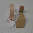 Women's Square Open Toe Heeled Sandals Two Strap Mules Slip On Block Chunky Mid Heels Sandals (8, White)