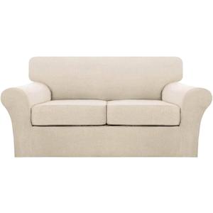 Turquoize 3 Piece Sofa Covers for 2 Cushion Couch Sofa Slipcover Soft Couch Cover for Dogs-Washable Sofa Furniture Covers with 2 Individual Cushion Covers (2 Cushion Sofa,Biscotti Beige)