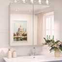 TokeShimi 30 x 26 Silver Aluminum Medicine Cabinet Mirror for Bathroom Surface Mount or Recessed with Stepless Adjustable Shelves Modern Farmhouse