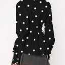 HOCANDY Women Long Sleeve Button Down Shirt Tie Back Cinched Waist Lapel Collar Corset Blouse Work Casual Dressy Tunic Shirt (Medium, Polka Dot Black)