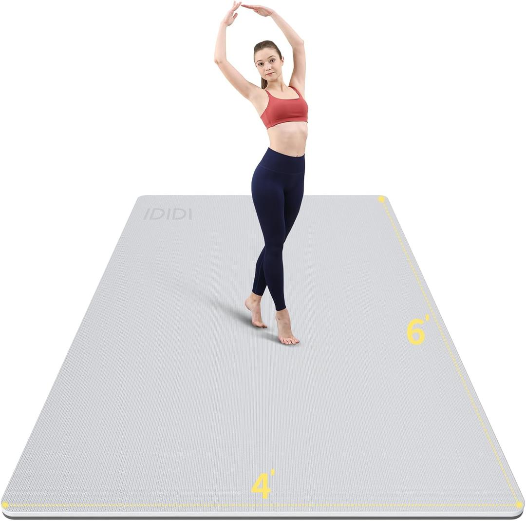8mm Large Yoga Mat (6'x 4') - Extra Long and Wide 72 x 48 x 0.32 inches, Non-Slip POE Fitness Mat, Eco-Friendly, Thick Wide Exercise Mat for Home Workouts,Ideal for Yoga and Pilates. (Gray+Black)
