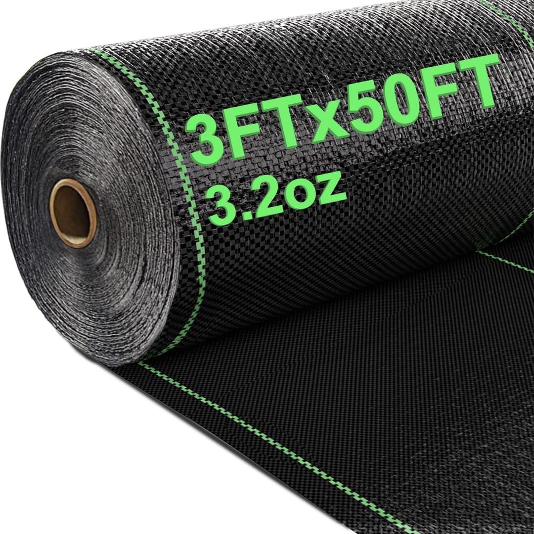 AMAGABELI GARDEN & HOME 3ft x 50ft Weed Barrier Landscape Fabric 3.2oz Garden Plastic Cloth Heavy Duty Weed Control Blocker Mat Gardening Ground Cover Woven Geotextile Fabric Driveway Underlayment