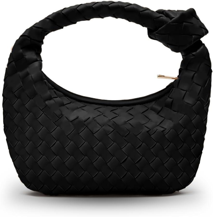 Woven Purse - Woven bags for women - Small Hobo Bags - Fashion Knotted Top Handle Handbags Clutch - Soft Vegan Leather Black