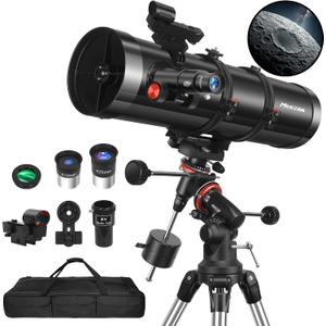 MEEZAA Telescope, 150EQ Newtonian Reflector Telescope for Adults Astronomy Beginners, Professional Astronomical Telescopes with Equatorial Mount, Phone Adapter, Tripod, Moon Filter and Large Carry Bag