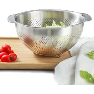 18/8 Stainless Steel Microwell Colander, 2.5QT Large Capacity with Handle Kitchen Food Strainer Basket for Washing Vegetables, Fruits, Rice, and Pasta (primary colour, 2.5QT)