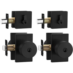 Haidms Black Door Knobs with Deadbolt, Heavy Duty Matte Black Exterior Door Lock Set, Zinc-Alloy Front Door Knobs and Deadbolt Set(2 Pack)