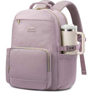 LOVEVOOK Laptop Backpack for Women with Pouch Pocket for Large Capacity Cup,17 Inch Laptop Computer Bag Travel Backpack Purse,Waterproof Work Business Backpack College Teacher Bags,Grayish Purple