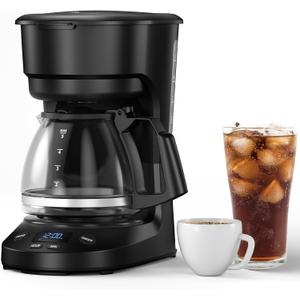 5-Cup Drip Coffee Maker with 24H Programmable Timer, Delay Brew, Keep Warm Plate, 25oz Water Reservoir, Auto-Shut, Reusable filter, Overheat-protection, Ideal for Home/Office/Outside-Black