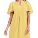 HOULENGS Women's Summer Flutter Short Sleeve A Line Mini Dress Casual Contrast Trim V Neck Short Dress with Pockets Yellow X-Large