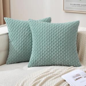 MIULEE Throw Pillow Covers Soft Corduroy Decorative Set of 2 Boho Striped Pillow Covers Pillowcases Farmhouse Home Decor for Couch Bed Sofa Living Room 16x16 Inch Turquoise