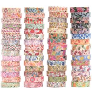 Flowers Washi Tape Set 60 Rolls Floral Patterns Decorative Skinny Blooms Masking Tapes for Arts, DIY Crafts, Journals, Planners, Scrapbook, Wrapping (Summer)