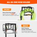 Stable Garden Hose Holder with Storage Basket and Tool Hooks, Heavy-Duty Garden Hose Storage Metal Hose Hanger Holds 160Ft, Rustproof Freestanding Water Hose Holder for Outside,Yard,Lawn,Farm